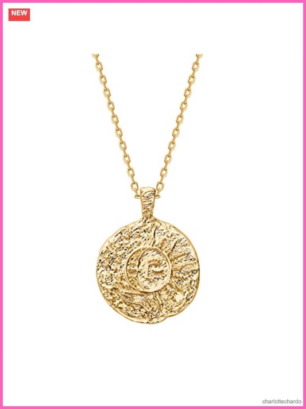 Moon Star Coin Pendant Necklace, 14K Yellow Gold Plated, Adjustable Chain